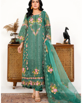 Organza 002-BOTTLE GREEN FORMAL DRESS