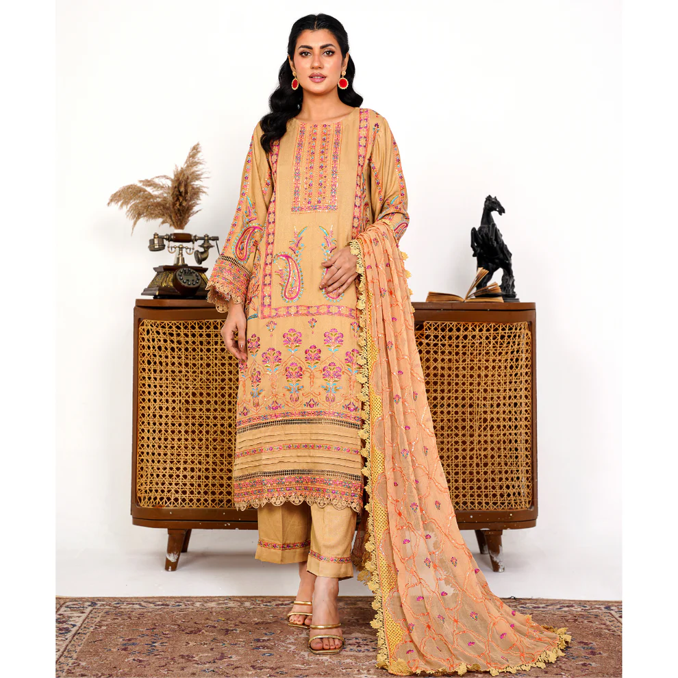 Heavily Embroidered Elegant Karandi Outfit 3PC - Image 5