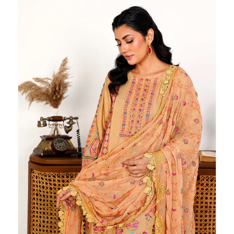 Heavily Embroidered Elegant Karandi Outfit 3PC - Image 4