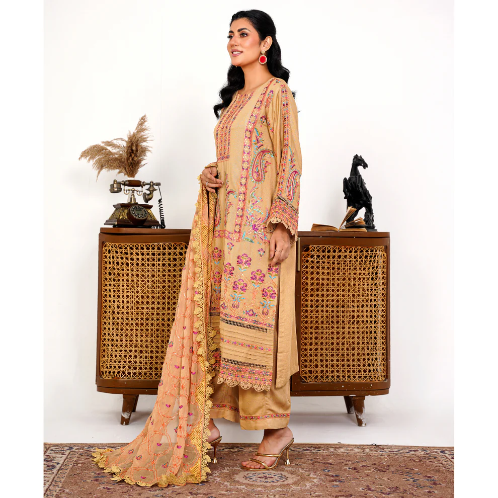 Heavily Embroidered Elegant Karandi Outfit 3PC - Image 3