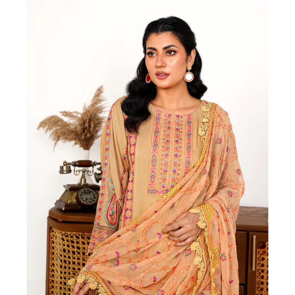 Heavily Embroidered Elegant Karandi Outfit 3PC - Image 2