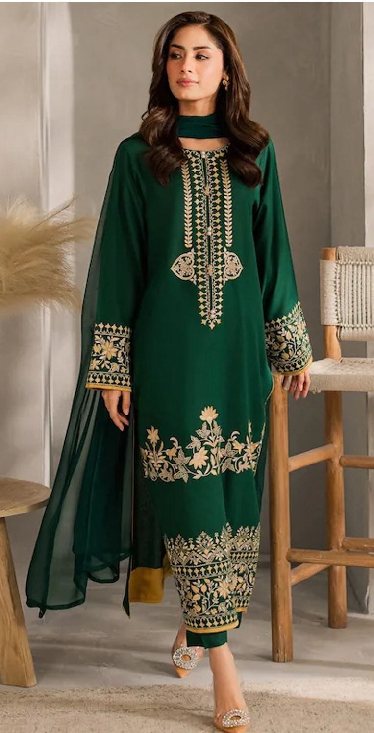 Dhanak 3-Piece Suit with Heavy Embroidered - Image 3